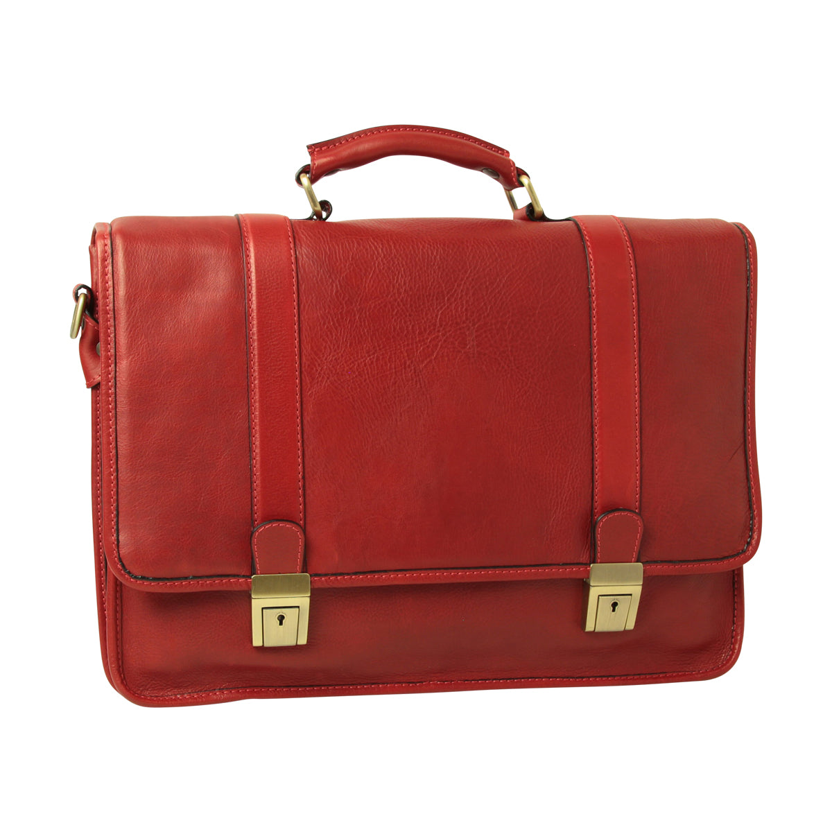 Calfskin Leather Briefcase-Red-0
