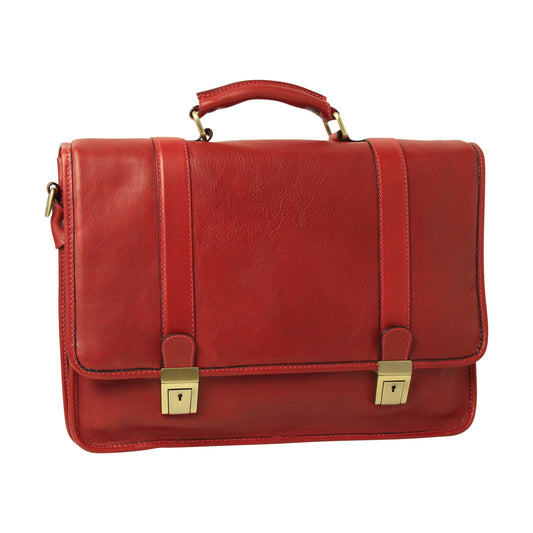 Calfskin Leather Briefcase-Red-0