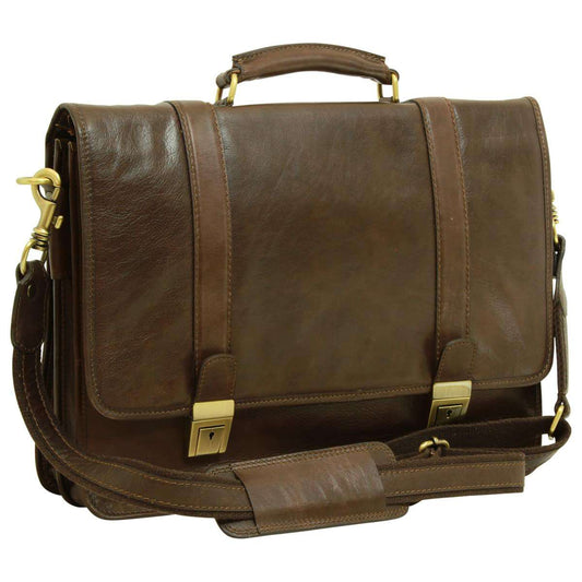 Soft Calfskin Leather Briefcase with shoulder strap - Dark Brown-0