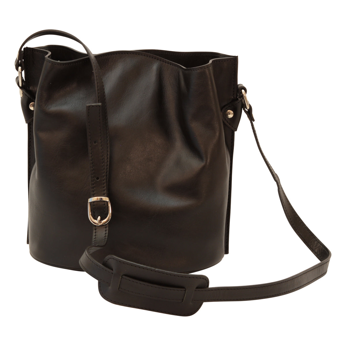 Cowhide leather shoulder bag - Black-1