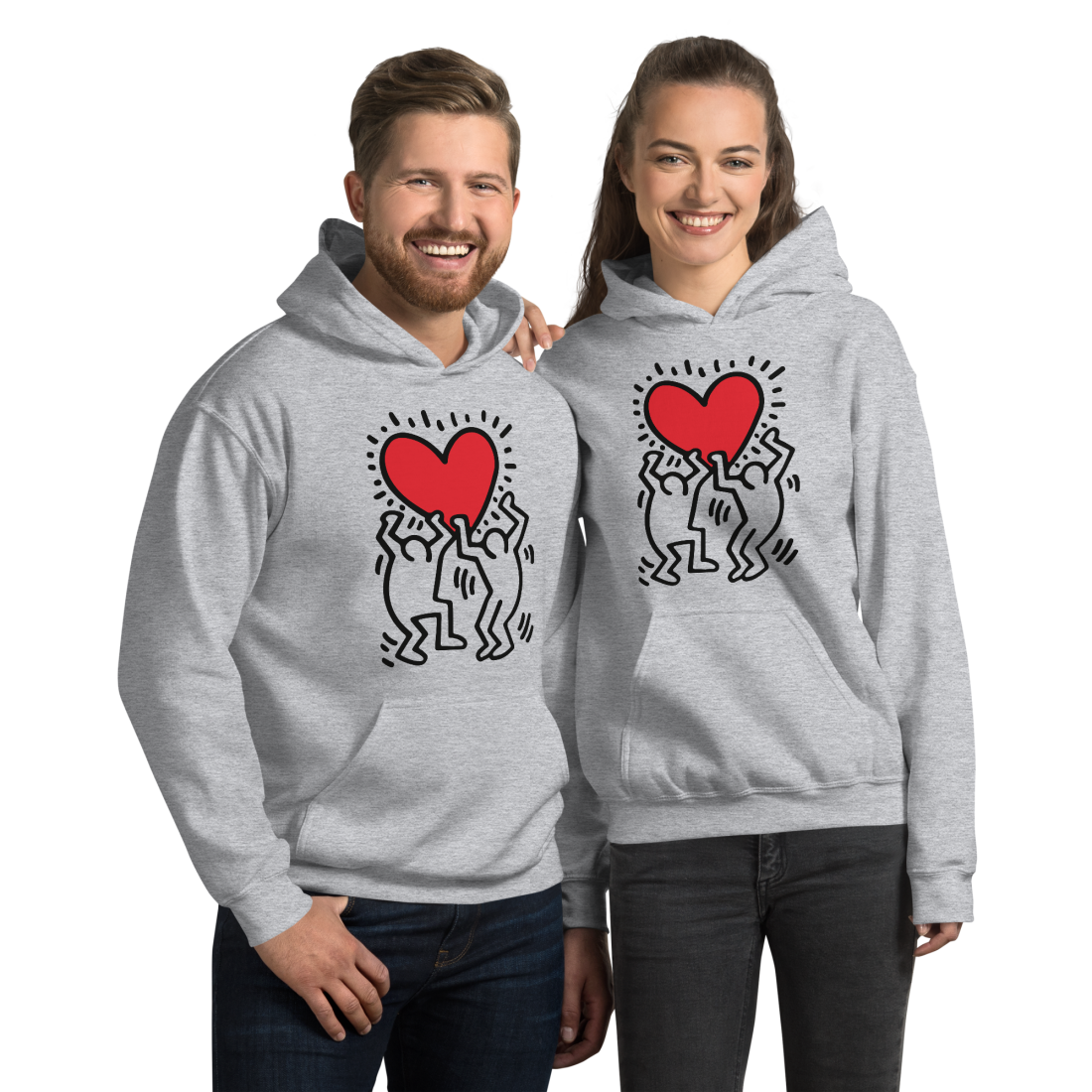 Men Holding Heart Icon, Street Art Hoodie-1